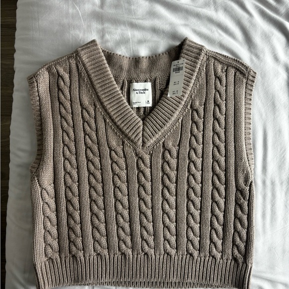 Abercrombie & Fitch Sweaters - Abercrombie & Fitch Taupe Cable Knit V-Neck Sweater Vest
